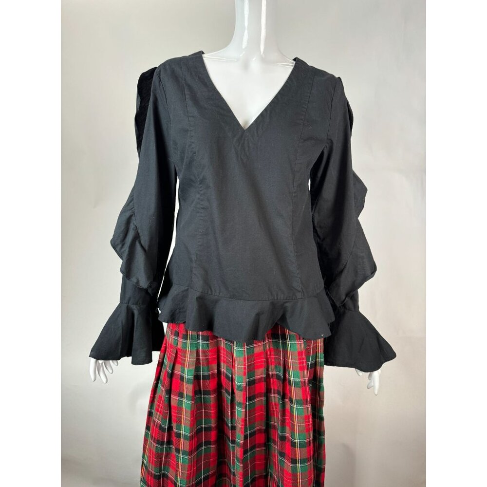 Black Ruffled Long Sleeve Blouse Womens Medium Free Generation
